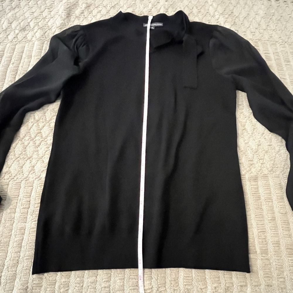 Adrianna Papell Tie Neck Puff Sheer Long Sleeve Women XS Black Preppy Whimsigoth - Picture 7 of 8
